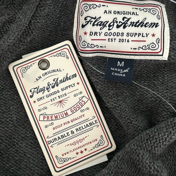 Flag & Anthem Men's Hooded Dark Gray Three Button Sweater M Medium New - Picture 8 of 9